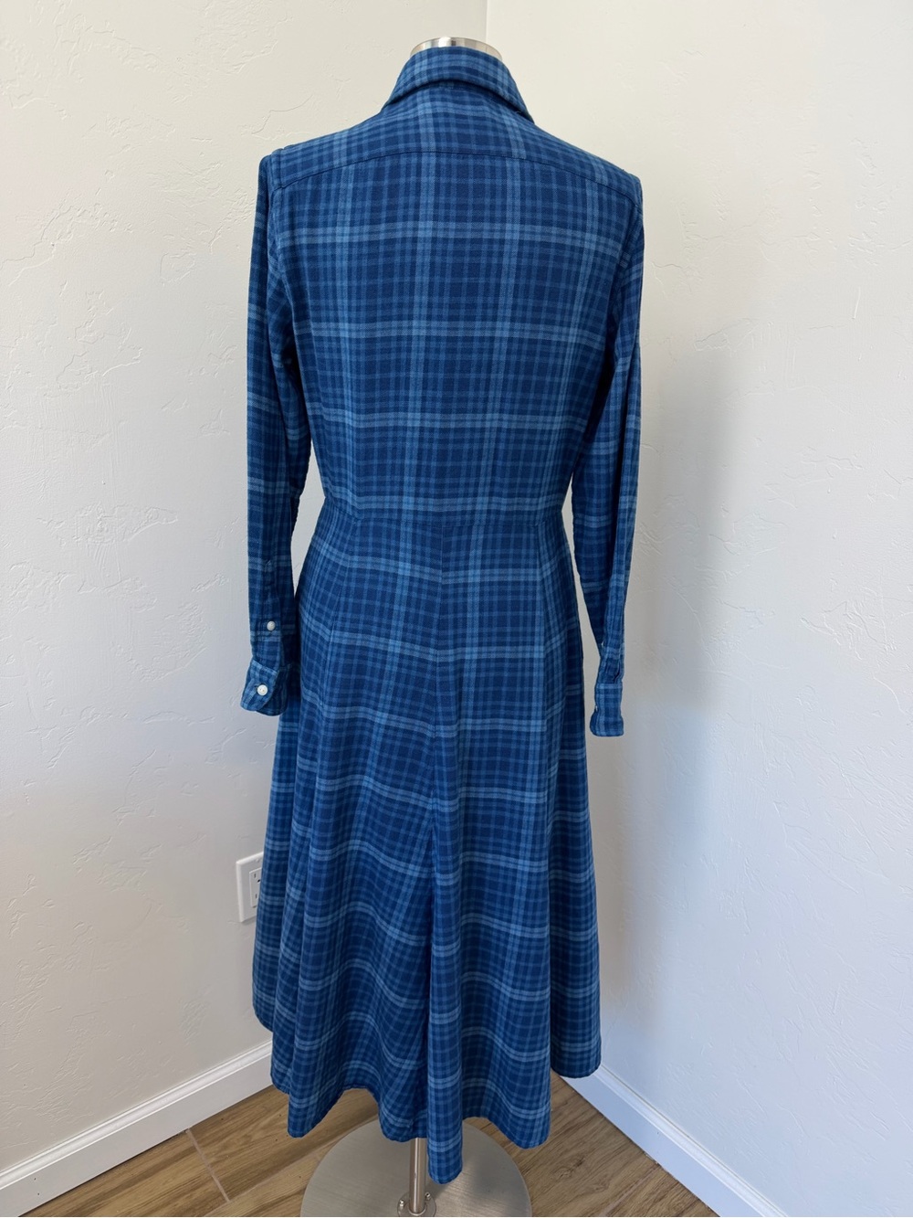 Polo Ralph Lauren Blue Plaid Button-Down Long Sleeve Maxi Shirt Dress Size L - Picture 9 of 15